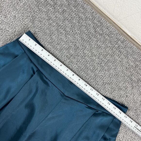 Wynne Collection Pants Womens Large Teal Wide Leg Satin Pleated Dressy Holiday - Picture 4 of 12